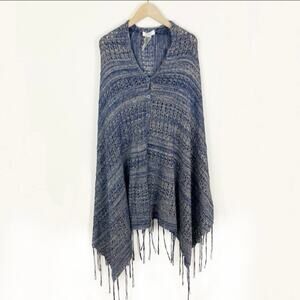 Lularoe Mimi Sweater Wrap Poncho Blue and Tan Marled Knit One Size